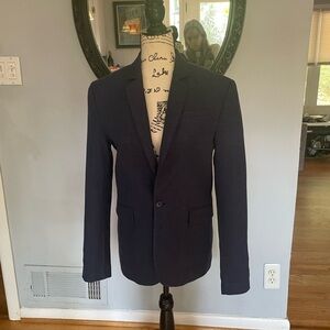 H&M Two piece Navy Blue linen blend teen suit.  Jacket and pants